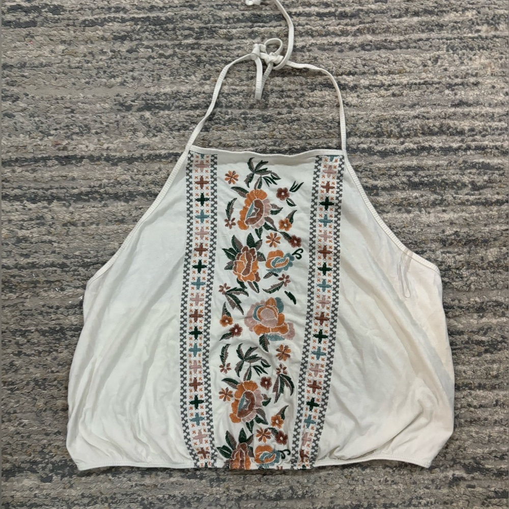 American Eagle Outfitters Cream Embellished Halter Tank Top